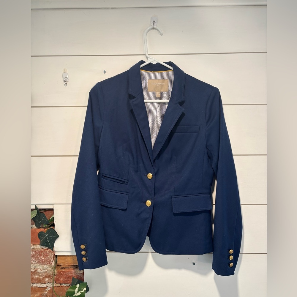 Size 6P, Navy Blue Blazer with Gold Buttons by Banana Republic